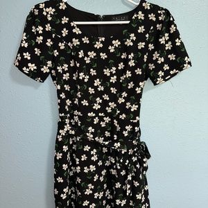 Women's Black Summer Tee Dress with White Floral Print